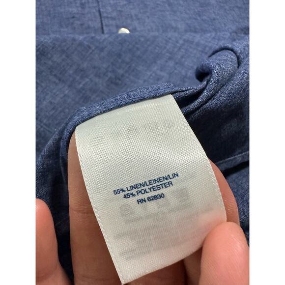 Lands End Linen Blend Longsleeve Band Collar Dress Shirt Size 15.5 x 33 Blue - Picture 6 of 11